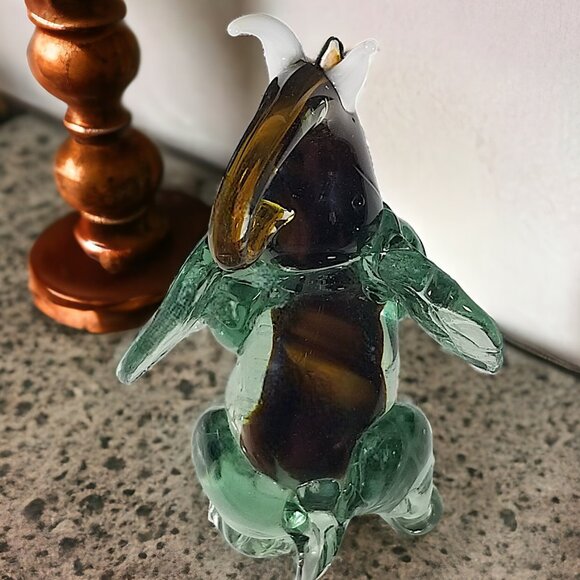 Murano Handblown Green Glass Elephant Figure W/Good Luck White Upward Tusk - Picture 9 of 16